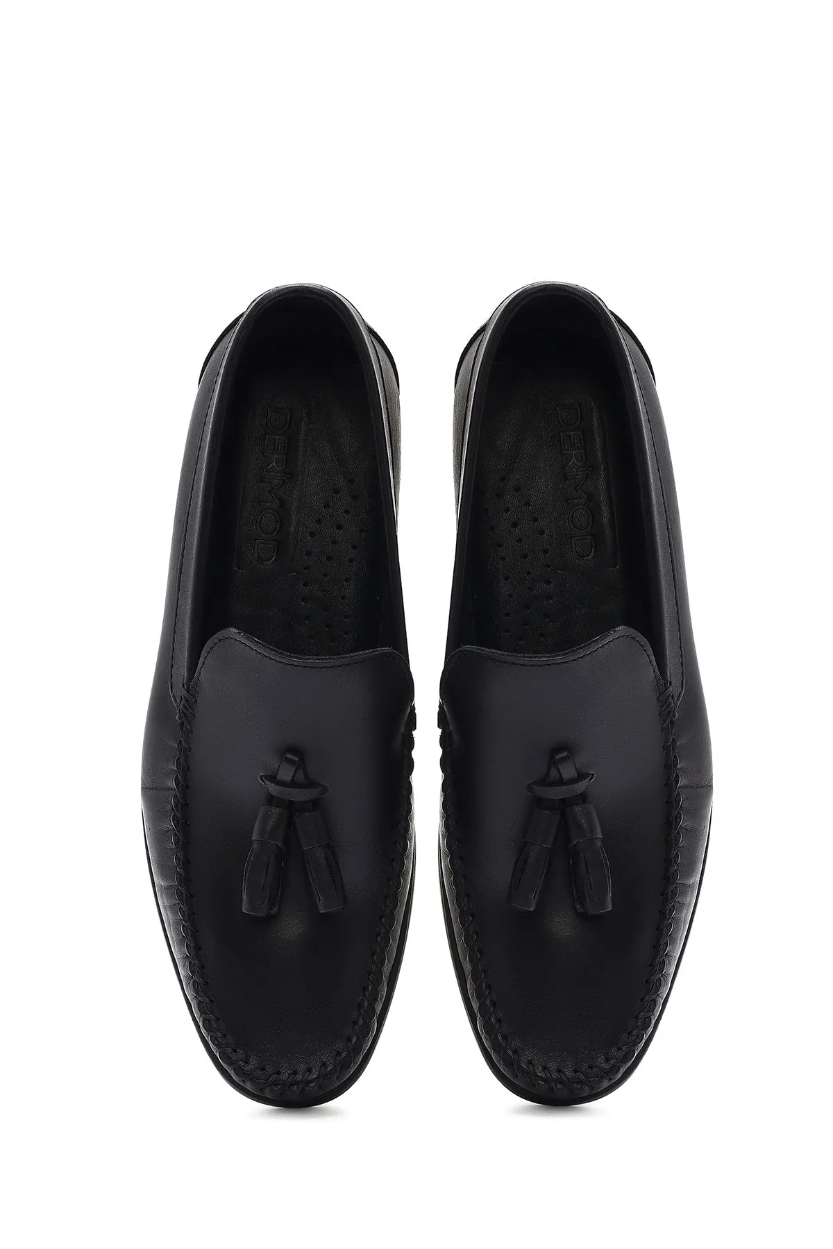 Erkek Siyah Püsküllü Deri Casual Loafer