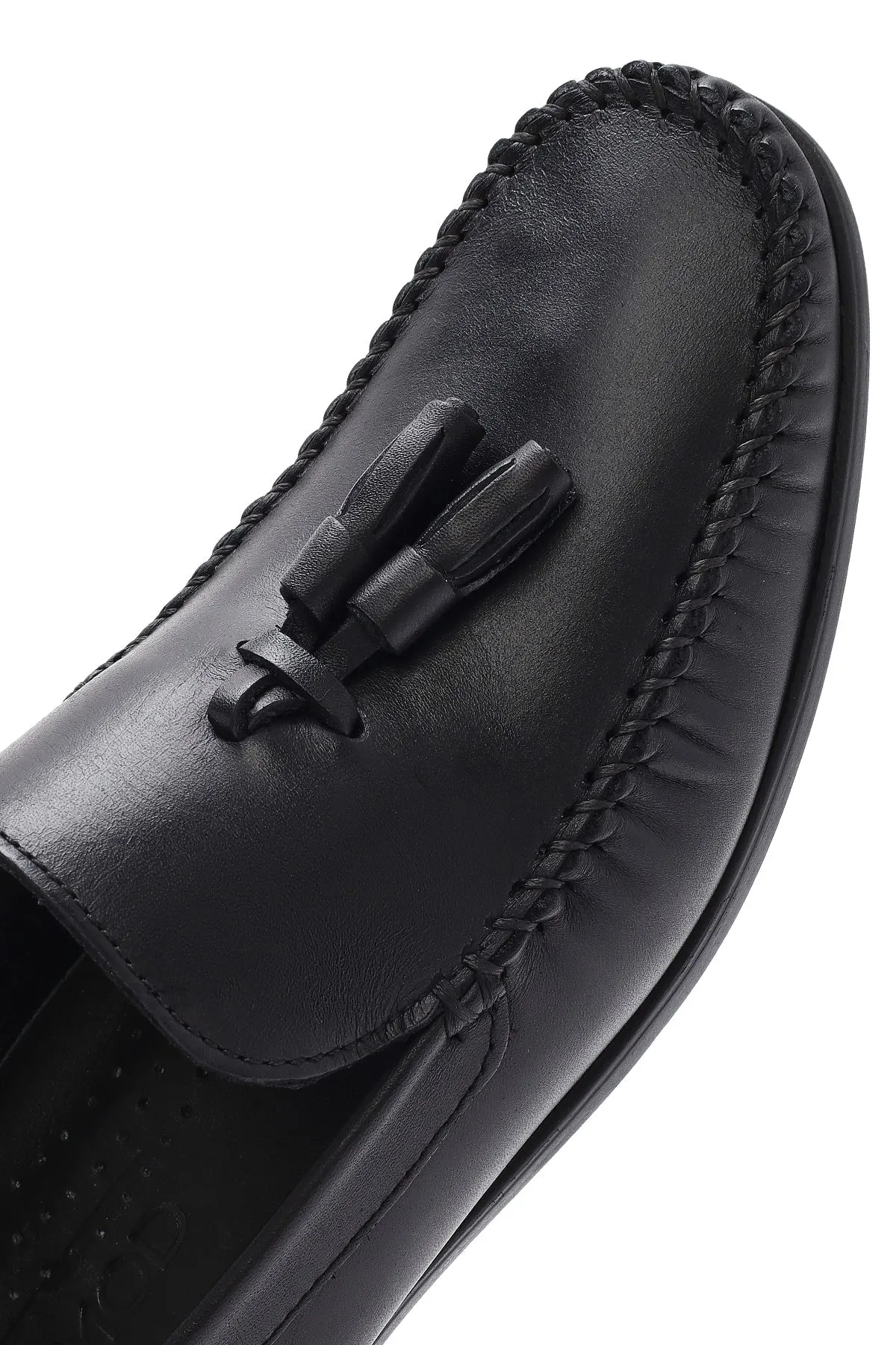 Erkek Siyah Püsküllü Deri Casual Loafer