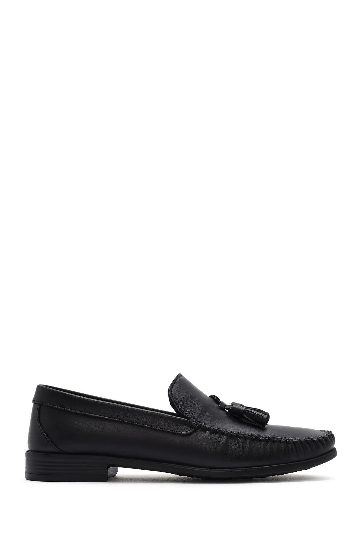 Erkek Siyah Püsküllü Deri Casual Loafer