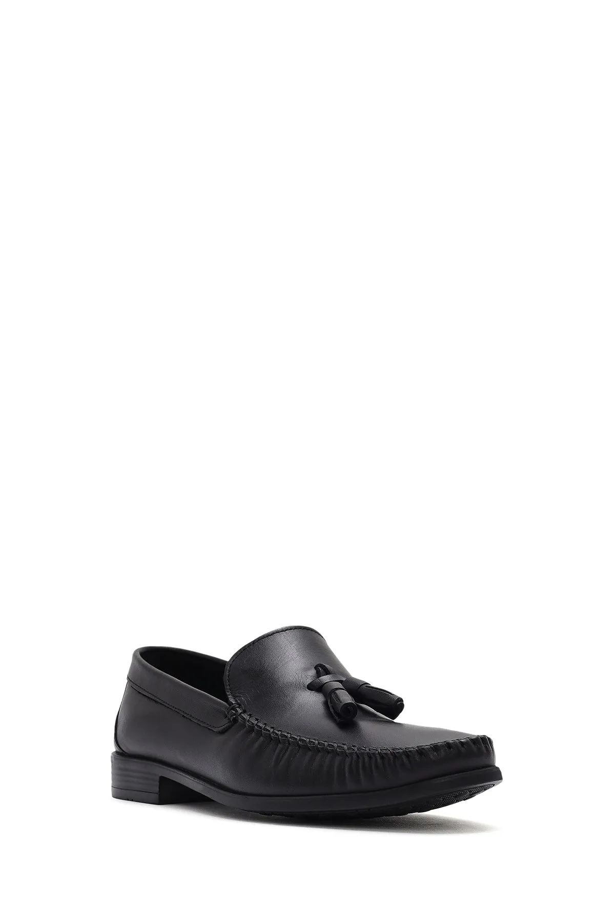 Erkek Siyah Püsküllü Deri Casual Loafer