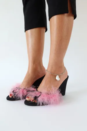 etsu black pink feather wedge