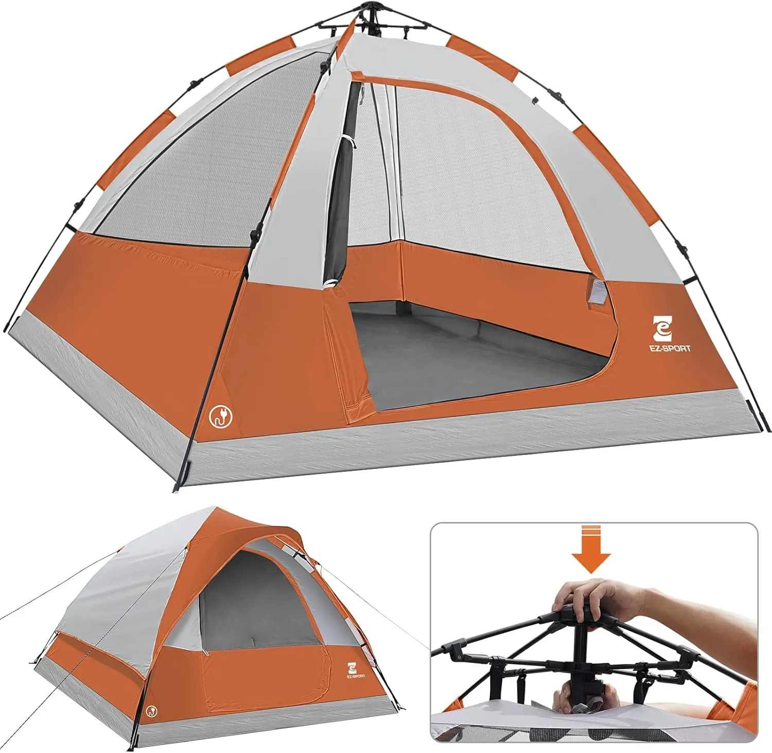 EZ-Sport Pop Up Camping Tent - 4 Person Instant Easy Set Up Family Tent with Removable Rain Fly, Waterproof Windproof Automatic Tent for Outdoor Camping Hiking Backpacking Traveling