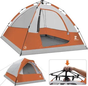 EZ-Sport Pop Up Camping Tent - 4 Person Instant Easy Set Up Family Tent with Removable Rain Fly, Waterproof Windproof Automatic Tent for Outdoor Camping Hiking Backpacking Traveling