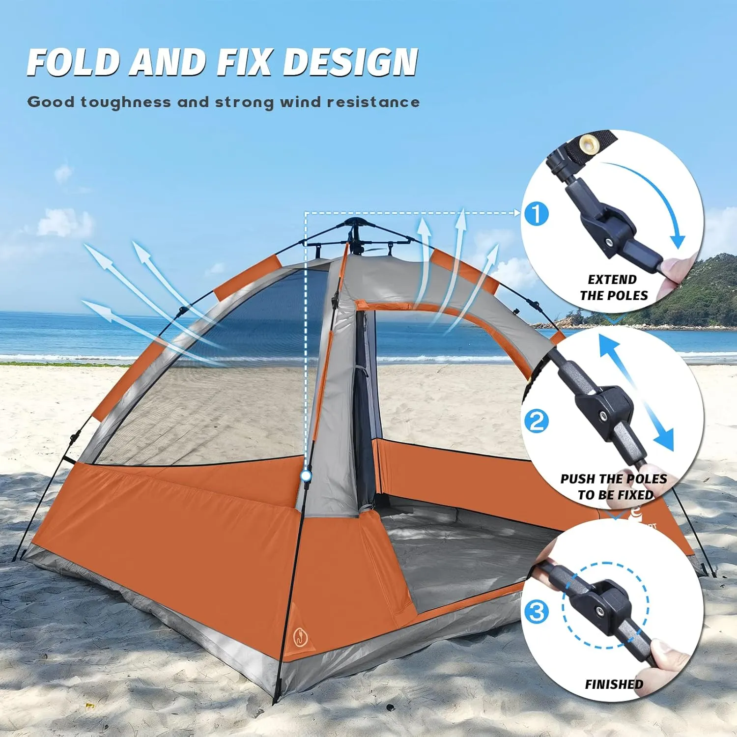 EZ-Sport Pop Up Camping Tent - 4 Person Instant Easy Set Up Family Tent with Removable Rain Fly, Waterproof Windproof Automatic Tent for Outdoor Camping Hiking Backpacking Traveling