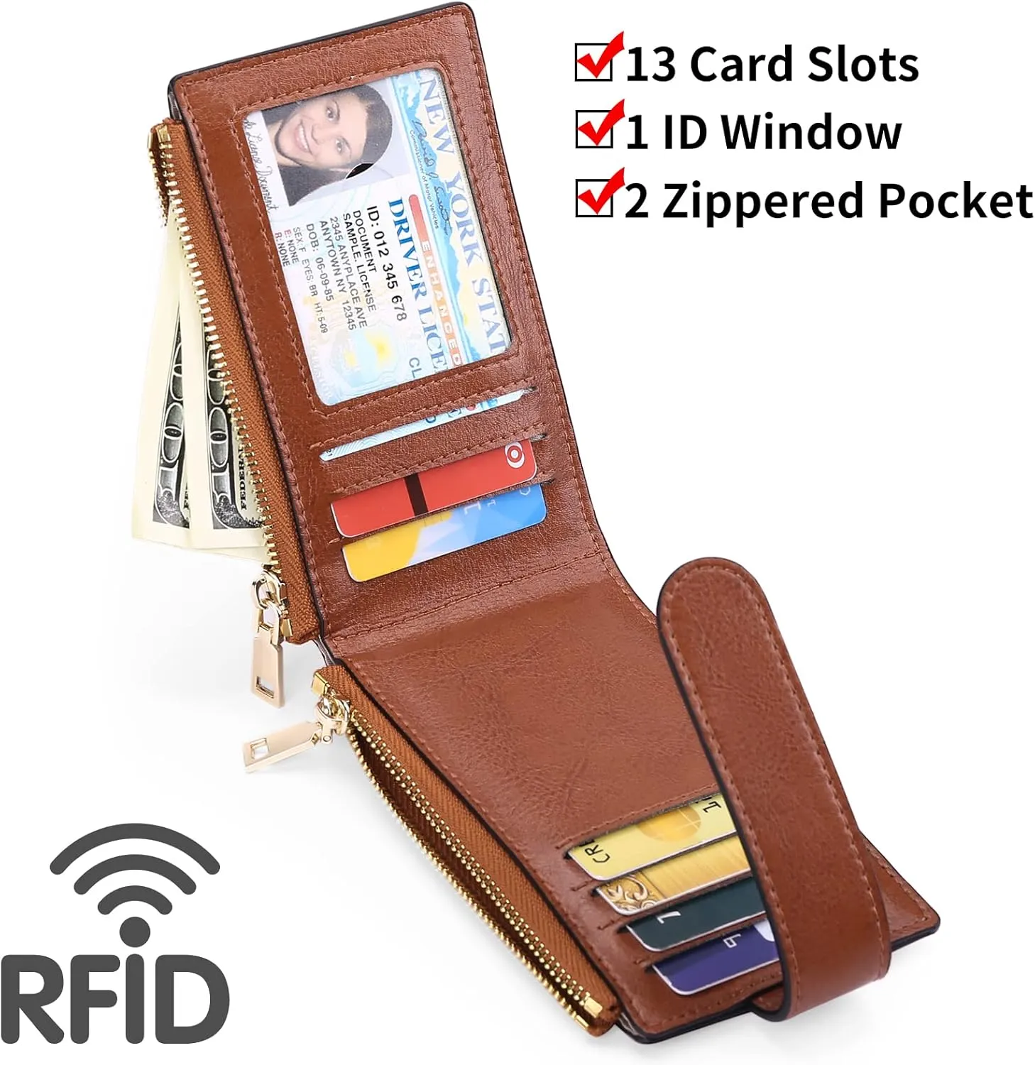 FALAN MULE Womens AirTag Wallet Genuine Leahter Bifold Credit Card Holder with Built-in Integrated Case for AirTag