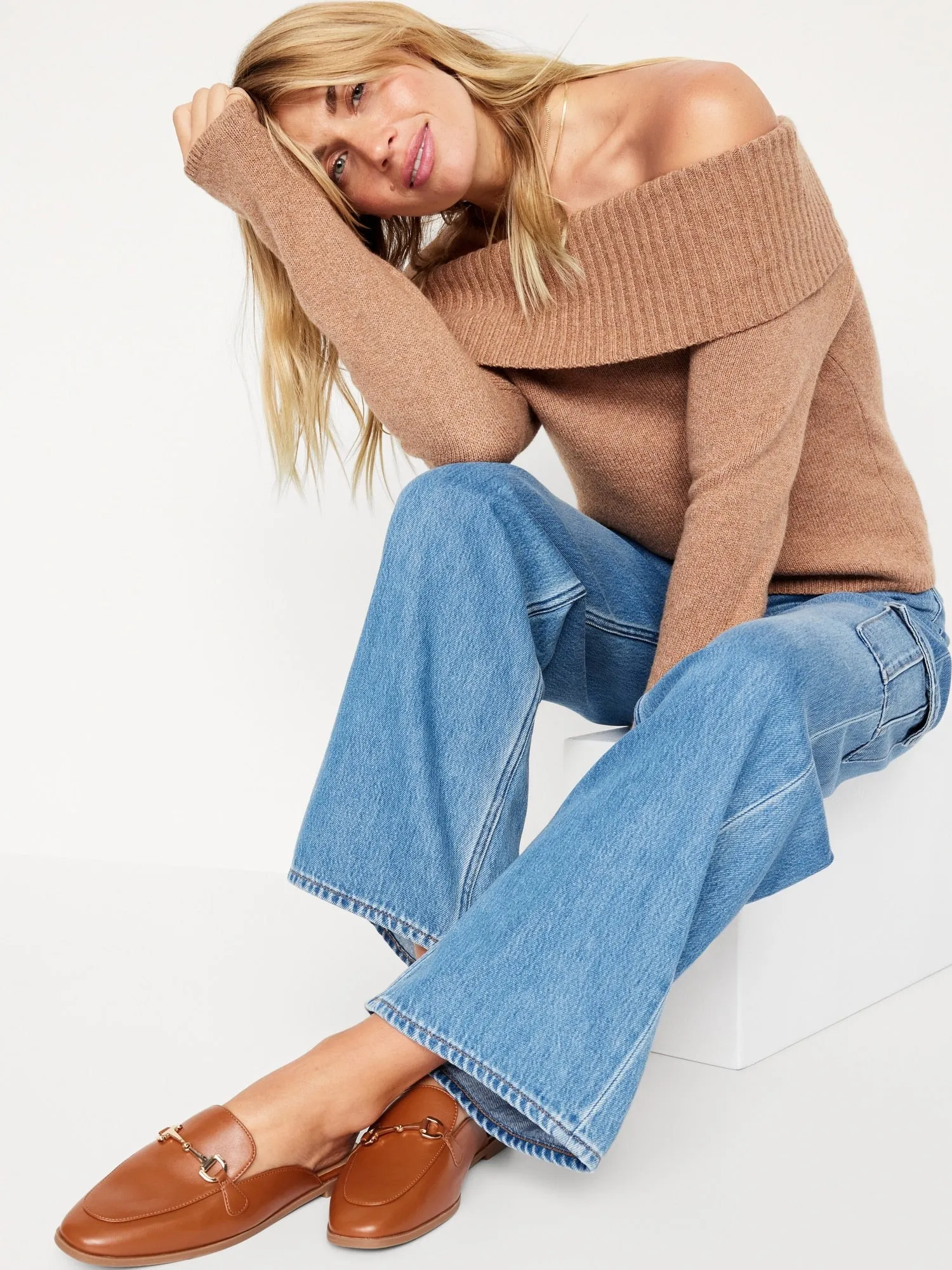 Faux-Leather Loafer Mule Shoes
