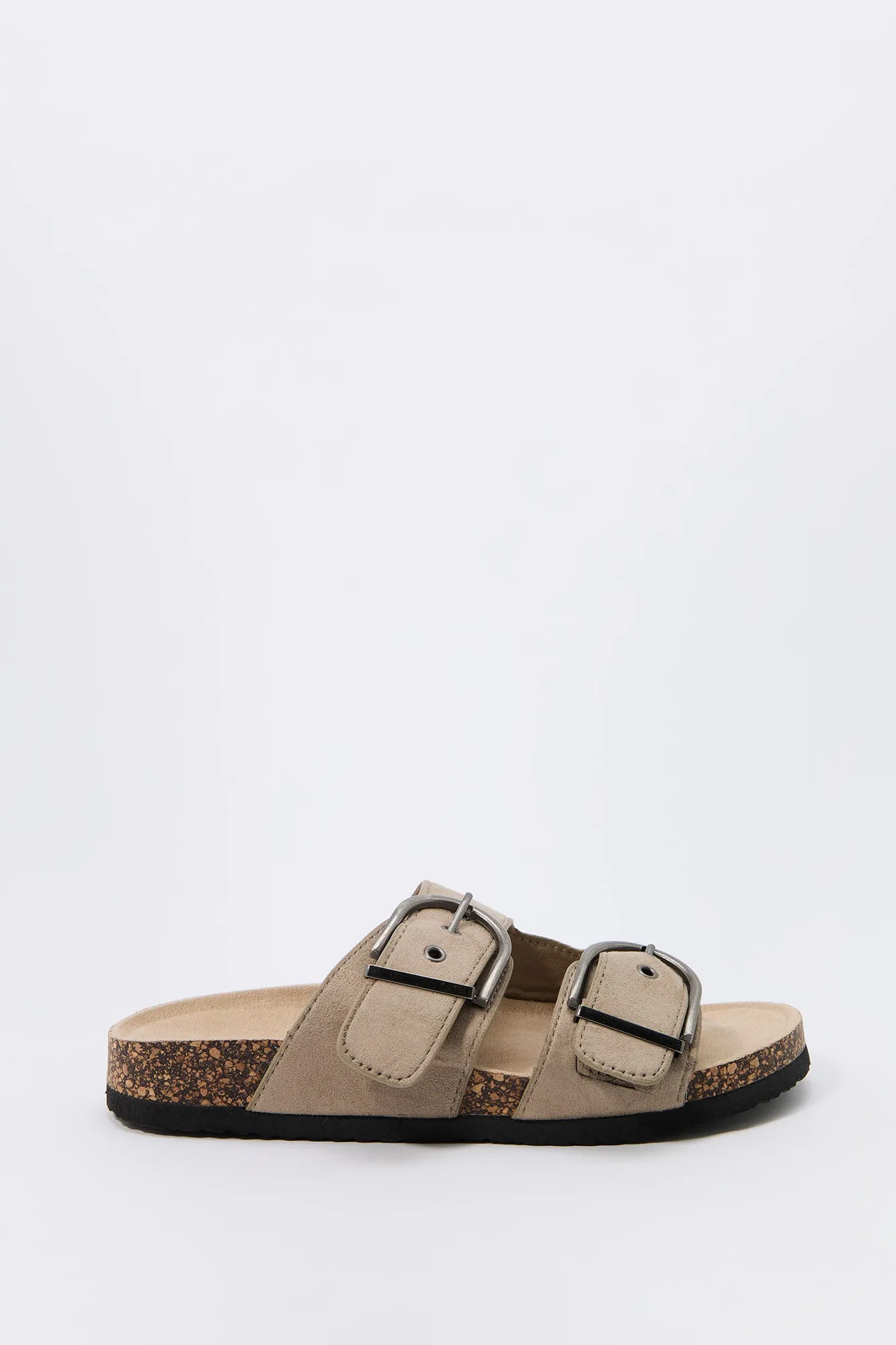 Faux Suede Buckle Cork Sandal
