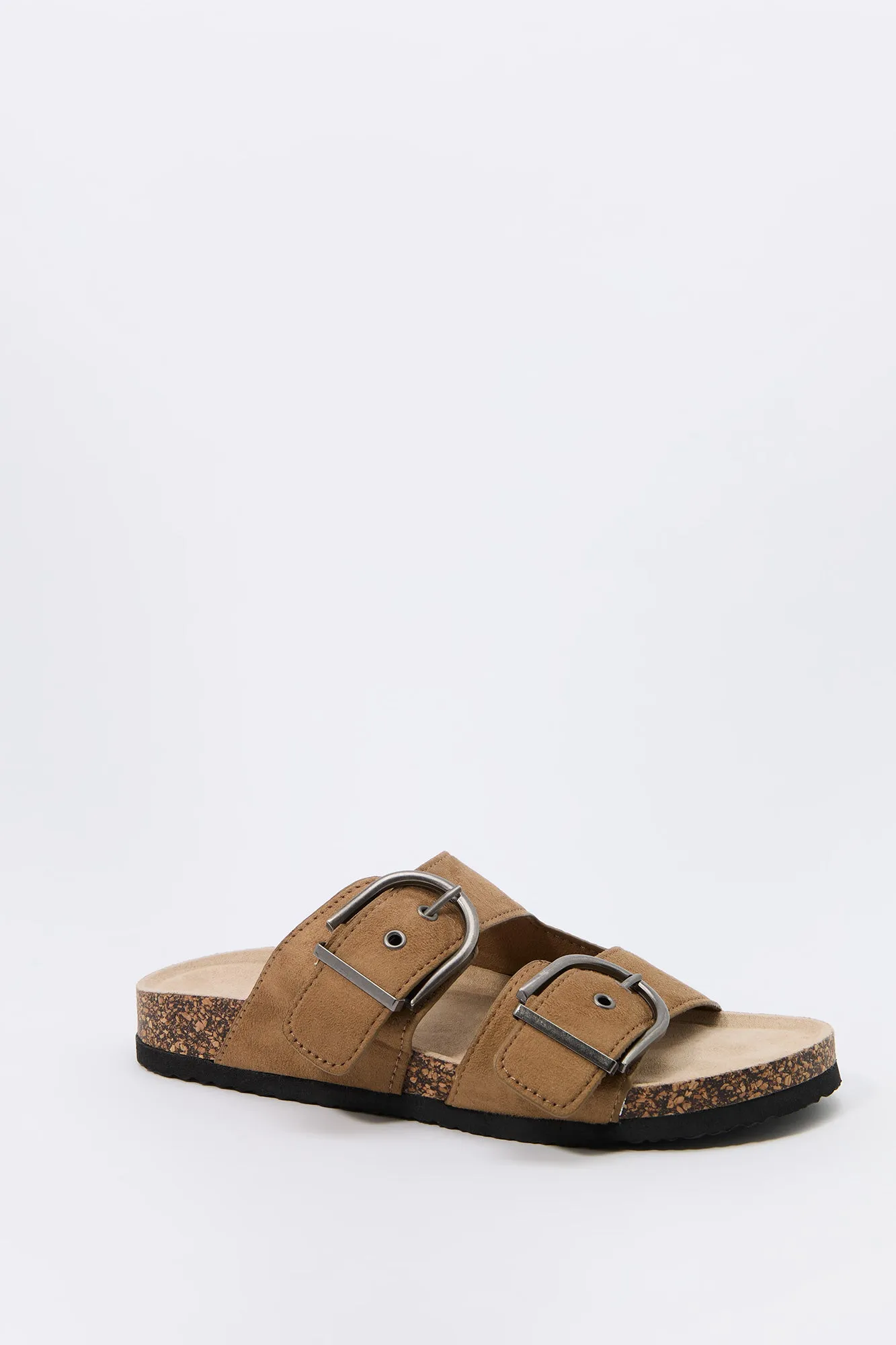 Faux Suede Buckle Cork Sandal
