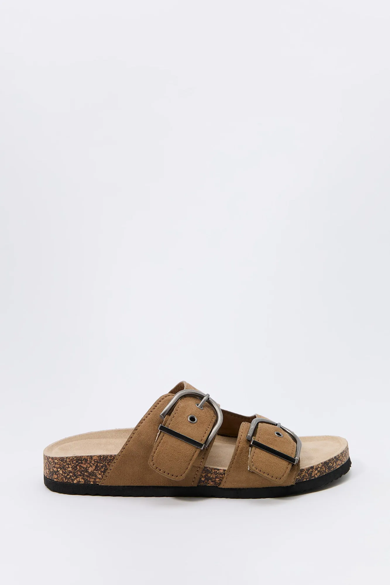 Faux Suede Buckle Cork Sandal