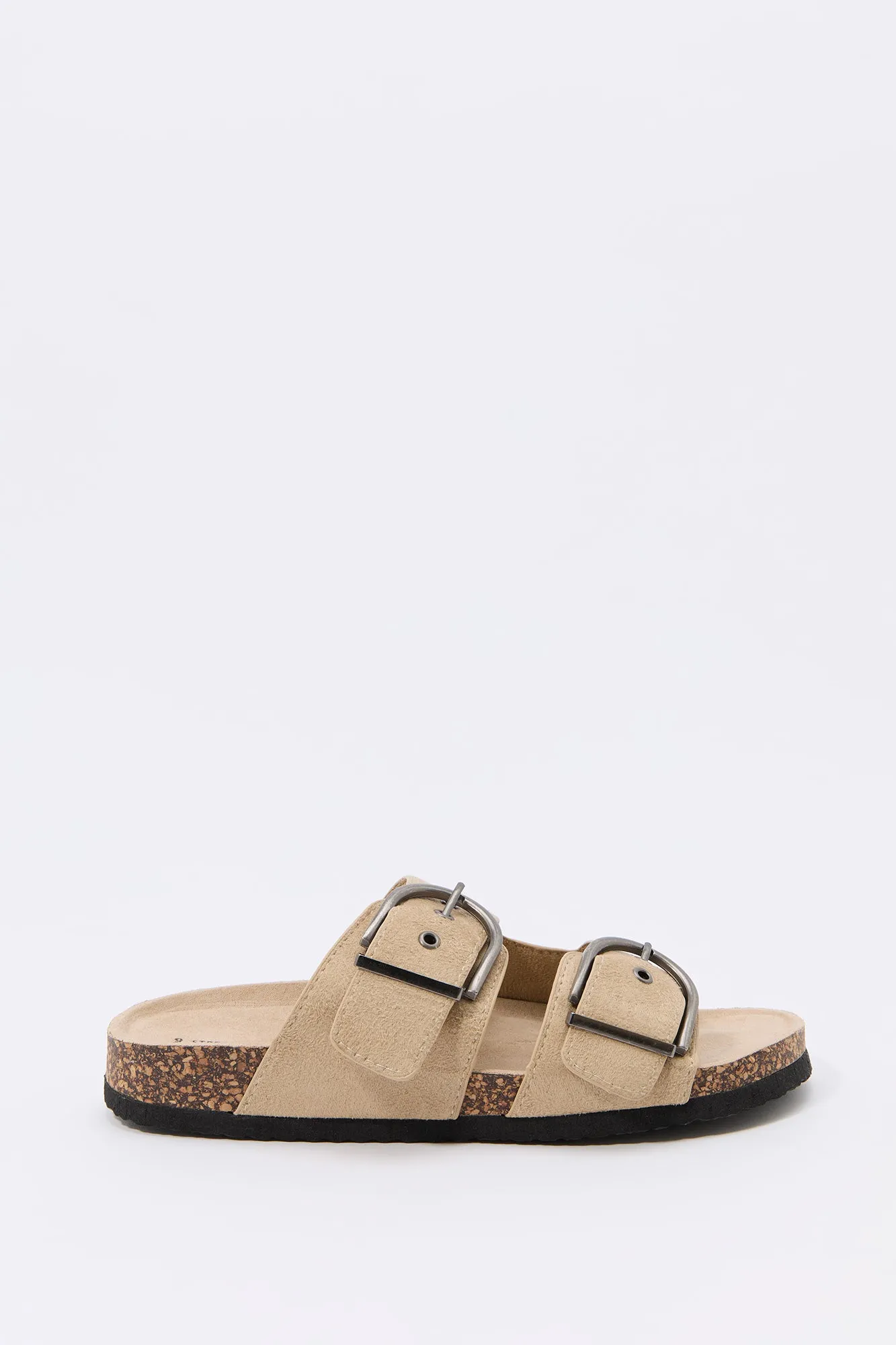 Faux Suede Buckle Cork Sandal