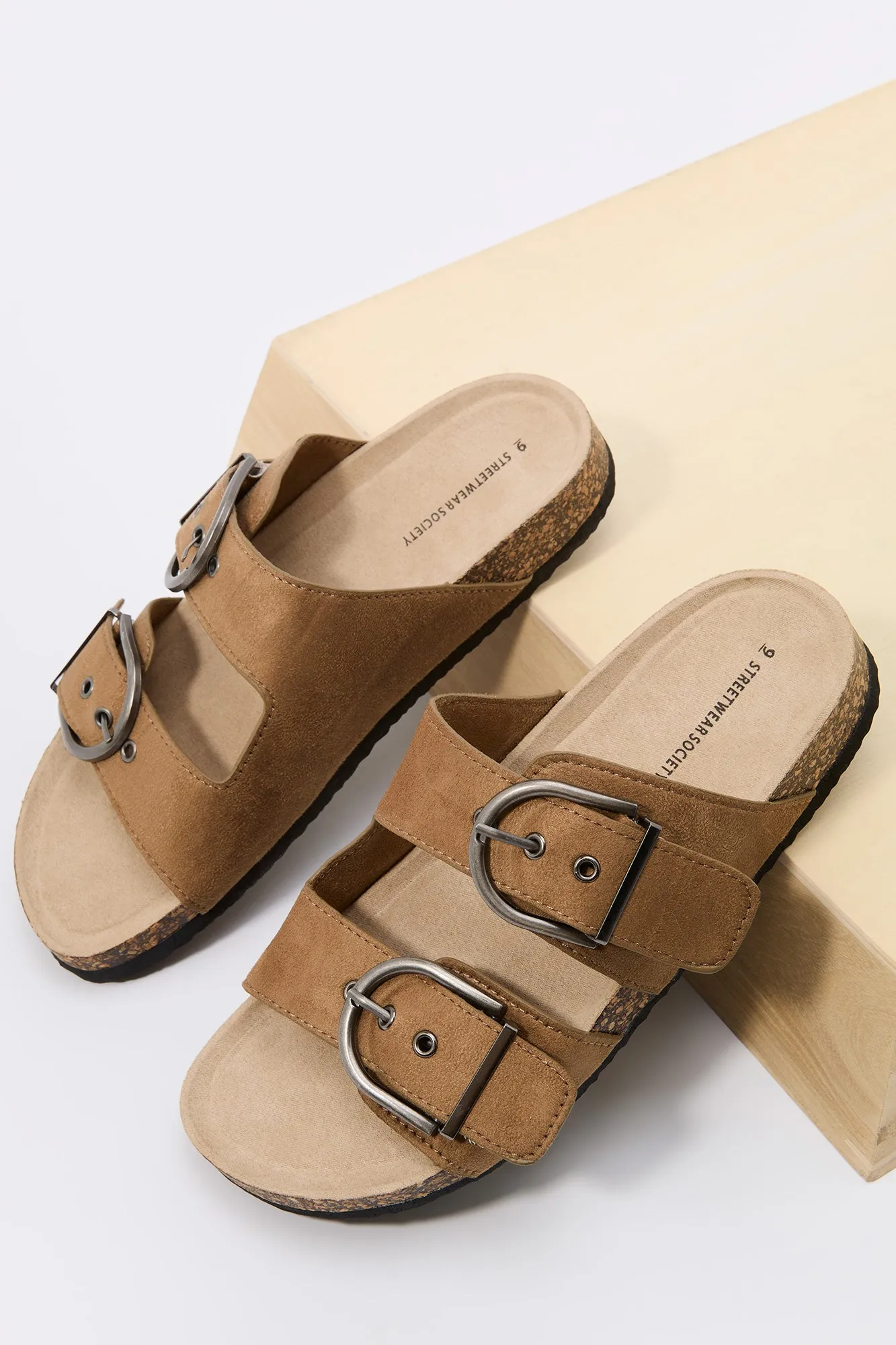 Faux Suede Buckle Cork Sandal