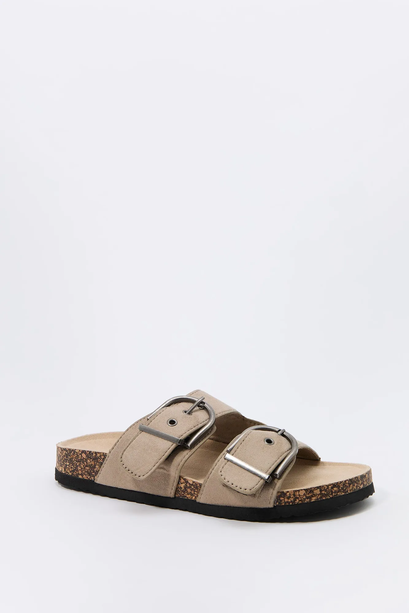 Faux Suede Buckle Cork Sandal