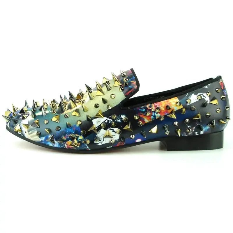Fiesso FI-7239 Miles Davis Gold Spikes Loafers