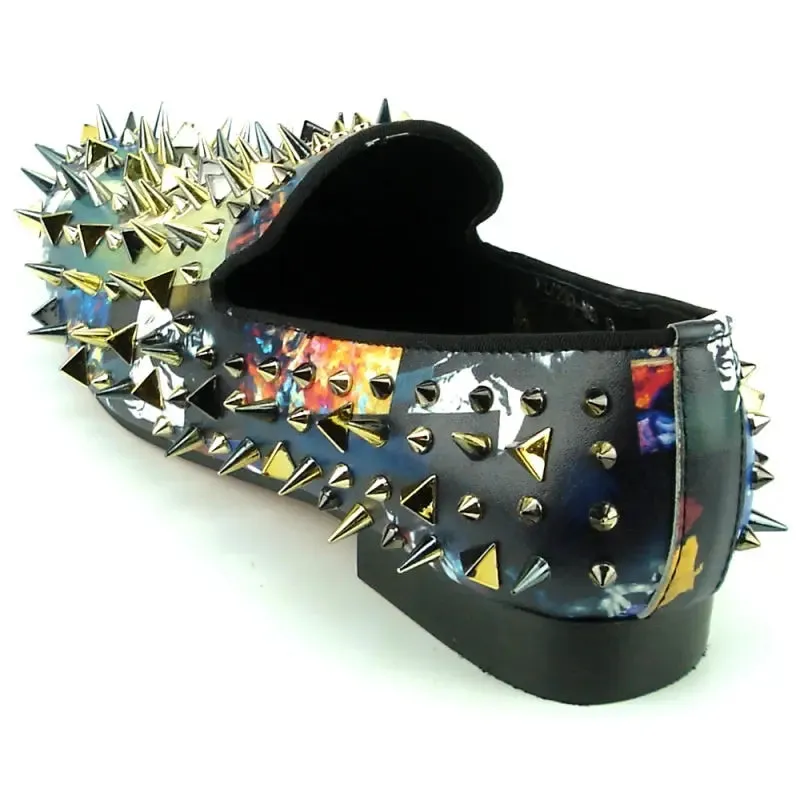 Fiesso FI-7239 Miles Davis Gold Spikes Loafers
