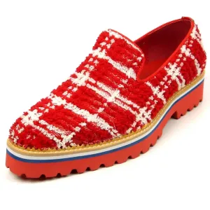 Fiesso FI-7452 Red Slip on Loafers