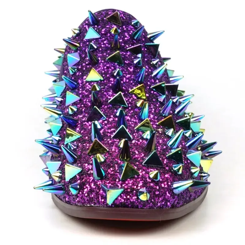 Fiesso FI-7517 Purple Glitter Purple Spikes Slip on Loafers