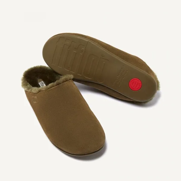 FitFlop CHRISSIE SHEARLING Womens Suede Slippers Mossy