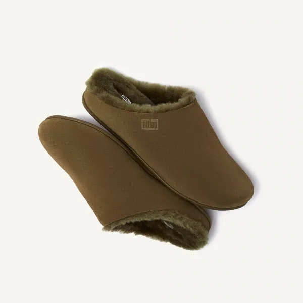 FitFlop CHRISSIE SHEARLING Womens Suede Slippers Mossy