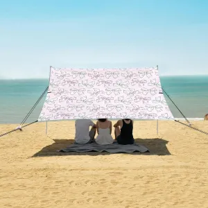 Floral Bow Pattern Beach Camping Tent Sun Shelter for Whole Family, Beach Shade Canopy with UPF50  UV Protection,Easy Set Up and Carry,Outdoor Shade for Trips, Fishing, Backyard Fun Picnics