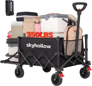 Foldable Wagon with Extended Tailgate,Fold up Wagon,Foldable Cart with Wheels,high-Capacity,for Grocery, Shopping, Camping, Garden, Fishing, Sports(Black)