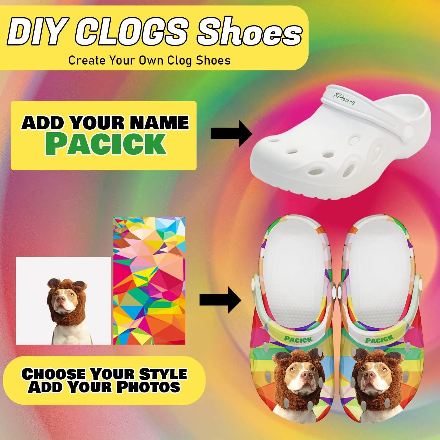 FolHaoth Personalized Photo and Text Womens Mens Clogs Custom Pet Face Name Summer Slippers Garden Shoes Cat Dog Face Custom Funny Clog Gifts for Friends, Lover, Oneself
