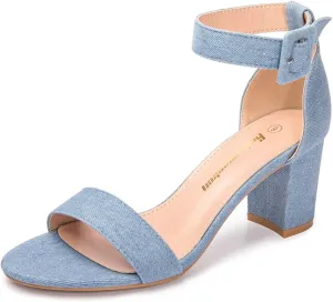 FUNKYMONKEY Women's Chunky High Heels Sandals,Two Strap Open Toe Ankle Strap Heeled Sandal,Party Wedding Strappy Buckle Sandals