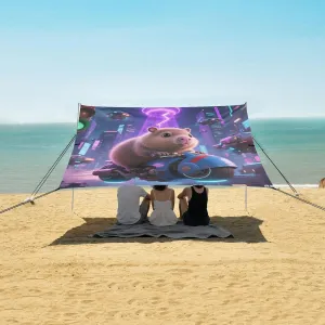 Future City Capybara Motorcycle Beach Camping Tent Sun Shelter for Whole Family, Beach Shade Canopy with UPF50  UV Protection,Easy Set Up and Carry,Outdoor Shade for Trips, Fishing, Backyard Fu