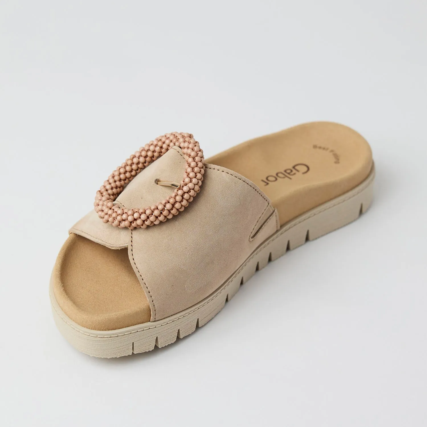 Gabor Beige Suede Leather Slider Sandals