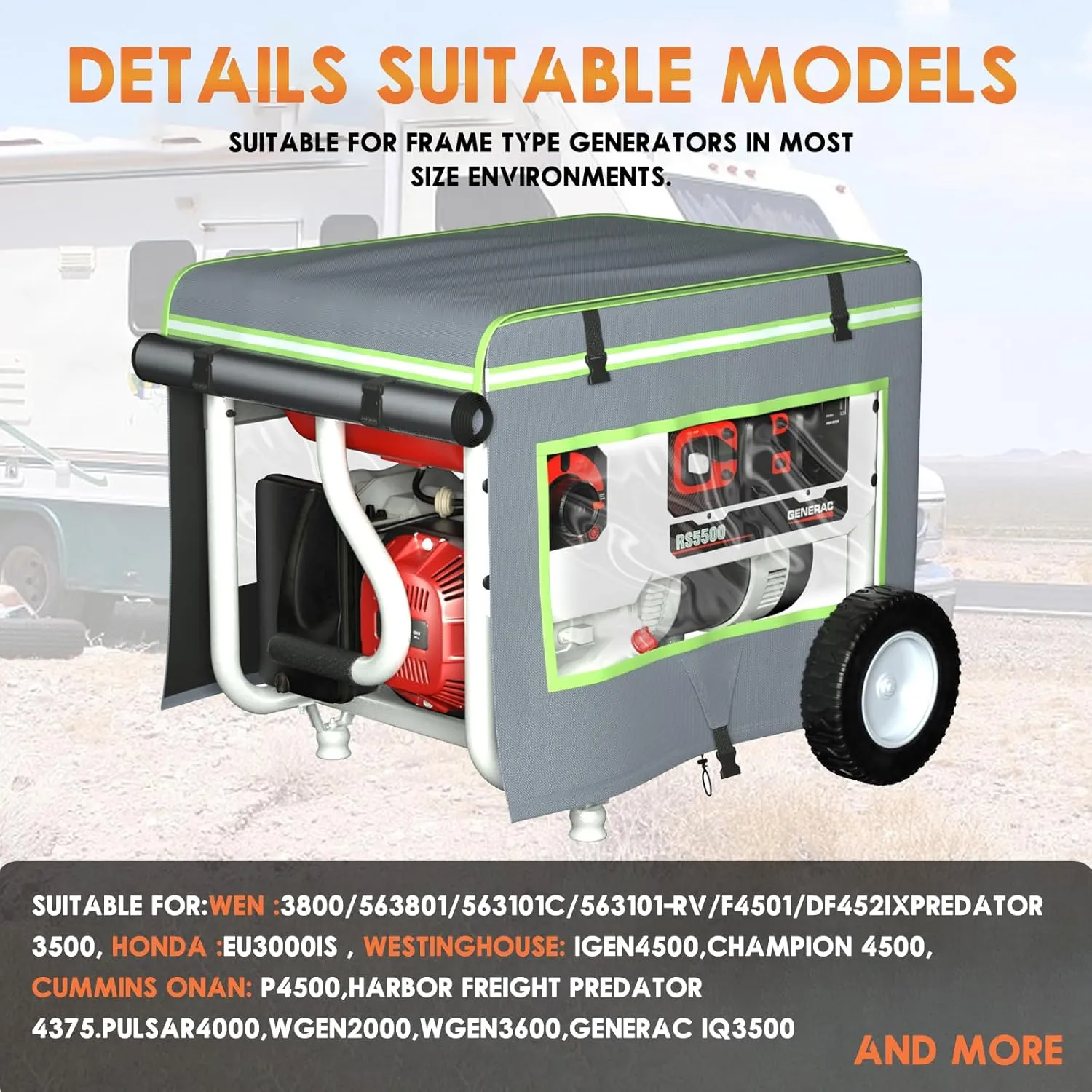 Generator Covers While Running,28"L x 20"W x 20"H Heavy Duty Waterproof Generator Covers for Outside,With Tool Bag And Visual Operation Window,Suitable for 3000W-5000W Frame Generator（Gray）