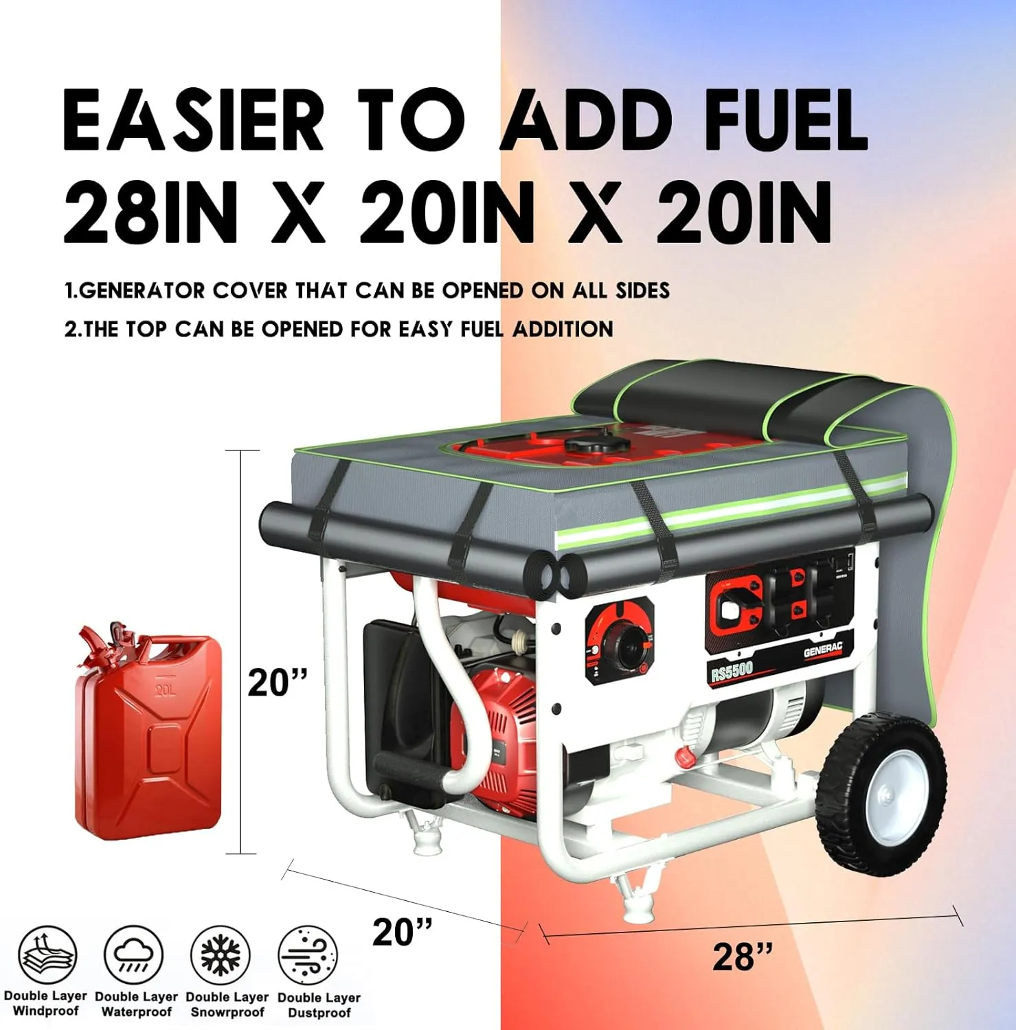 Generator Covers While Running,28"L x 20"W x 20"H Heavy Duty Waterproof Generator Covers for Outside,With Tool Bag And Visual Operation Window,Suitable for 3000W-5000W Frame Generator（Gray）
