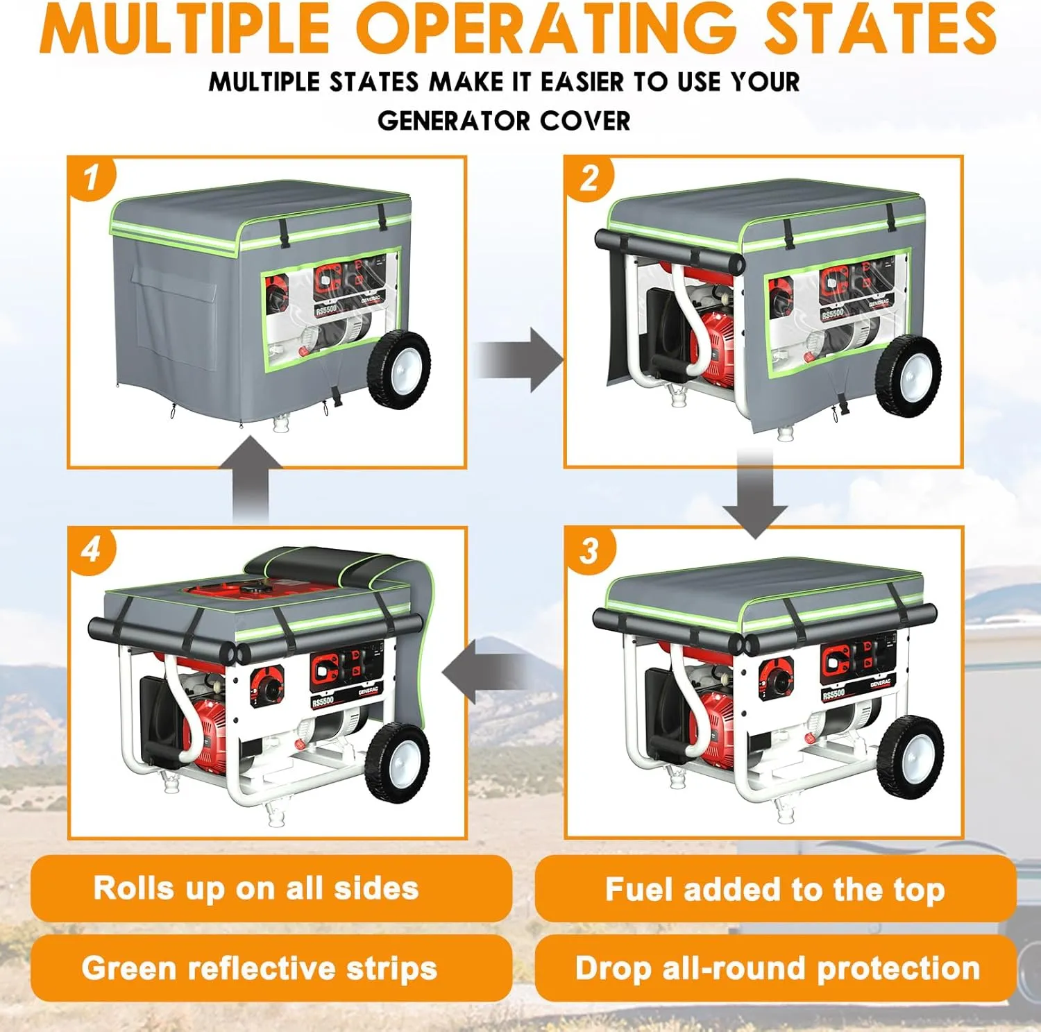 Generator Covers While Running,28"L x 20"W x 20"H Heavy Duty Waterproof Generator Covers for Outside,With Tool Bag And Visual Operation Window,Suitable for 3000W-5000W Frame Generator（Gray）