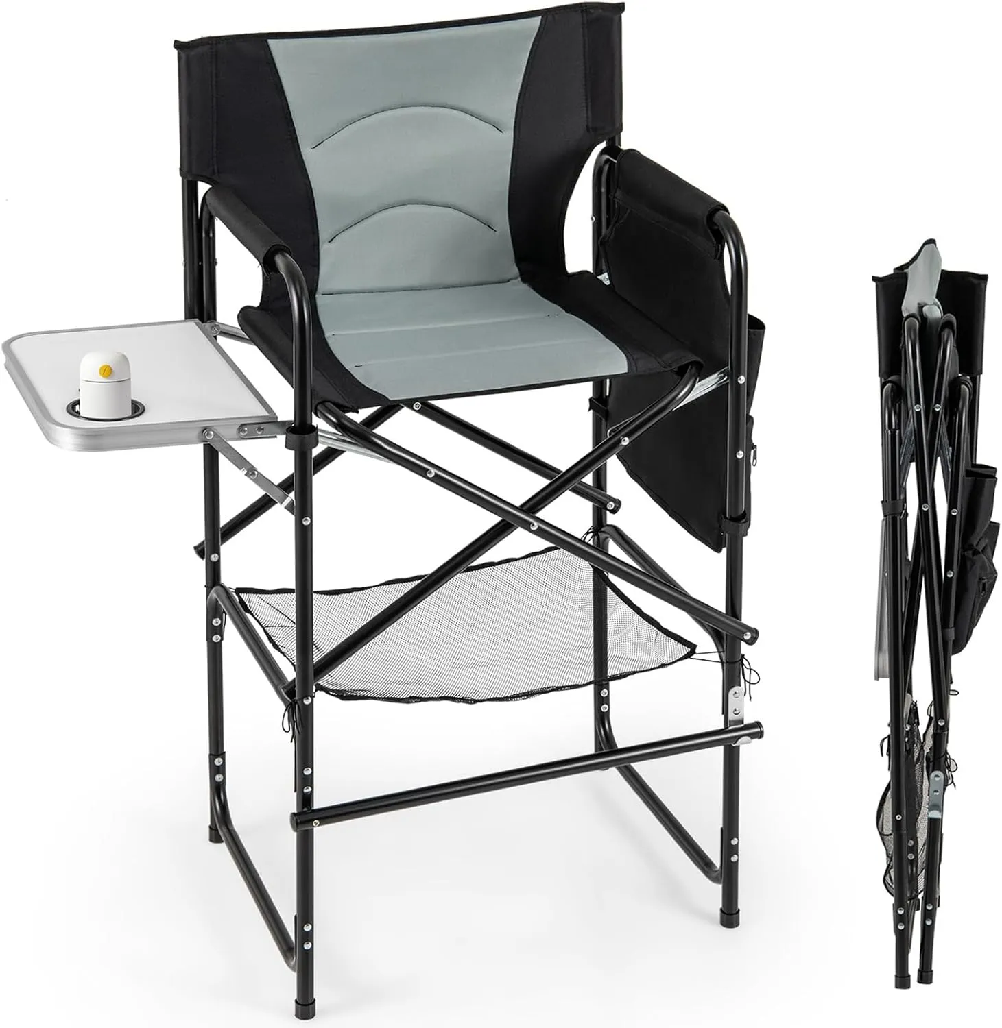 Giantex 46” Tall Directors Chair, Folding Camping Chair with 31" Seat Height, Side Table, Cup Holder, Footrest, Mesh Bag, Storage Pocket, Makeup Artist Chair, Foldable Bar Stool for Lawn, Picnic, Yard