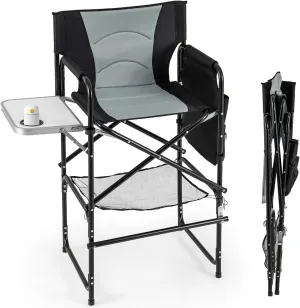 Giantex 46” Tall Directors Chair, Folding Camping Chair with 31" Seat Height, Side Table, Cup Holder, Footrest, Mesh Bag, Storage Pocket, Makeup Artist Chair, Foldable Bar Stool for Lawn, Picnic, Yard