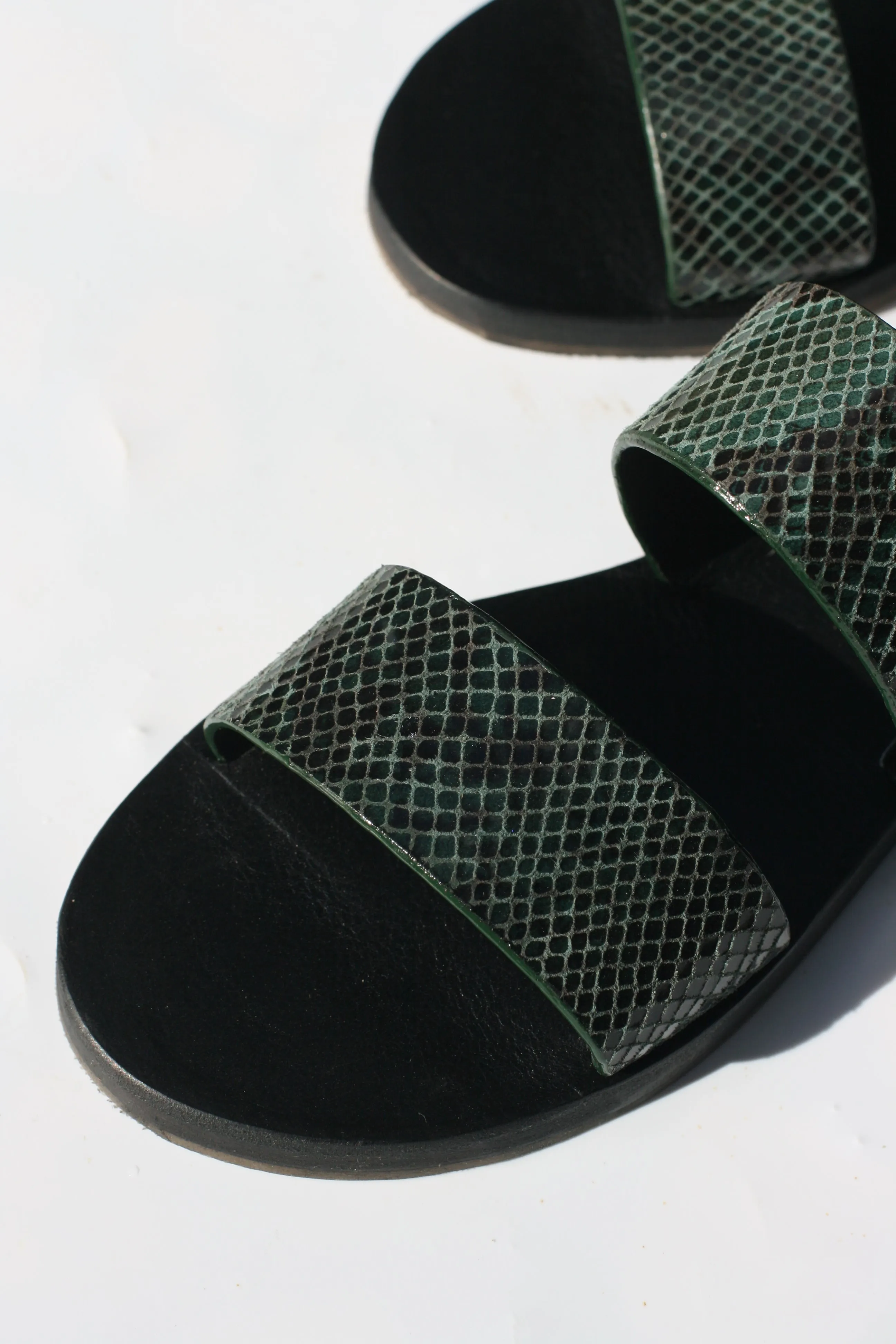 Green Snake - Black Sole - Two-Strap Sandals