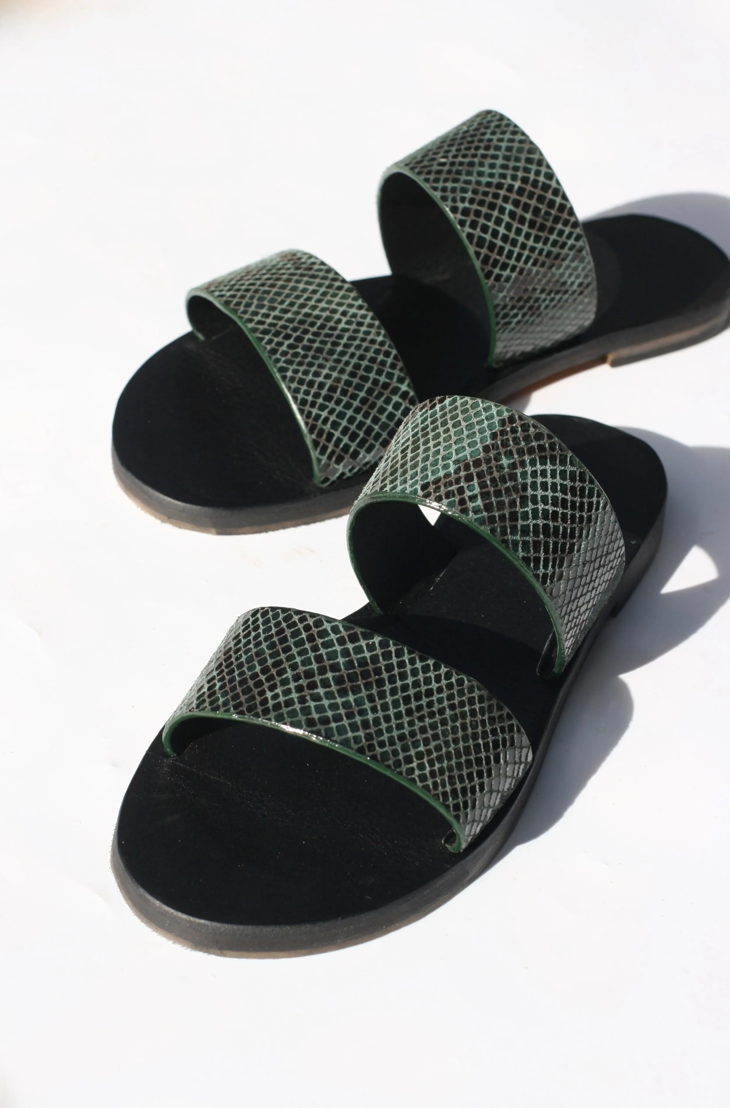 Green Snake - Black Sole - Two-Strap Sandals