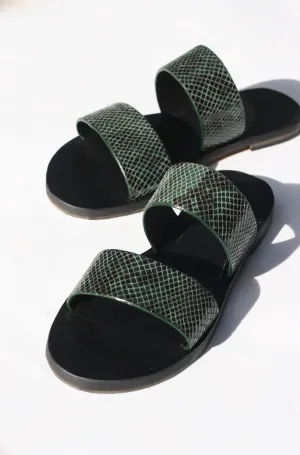 Green Snake - Black Sole - Two-Strap Sandals