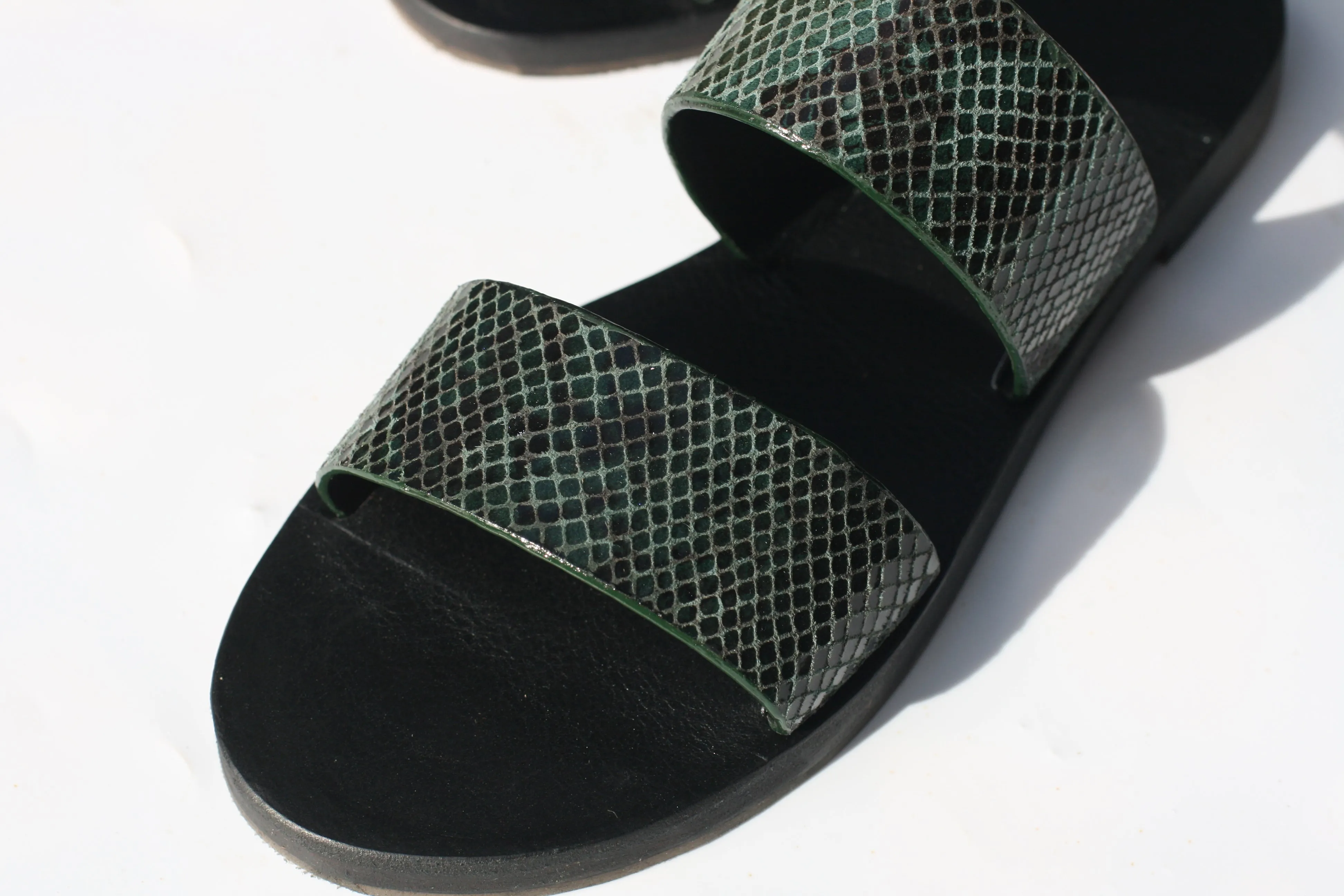 Green Snake - Black Sole - Two-Strap Sandals