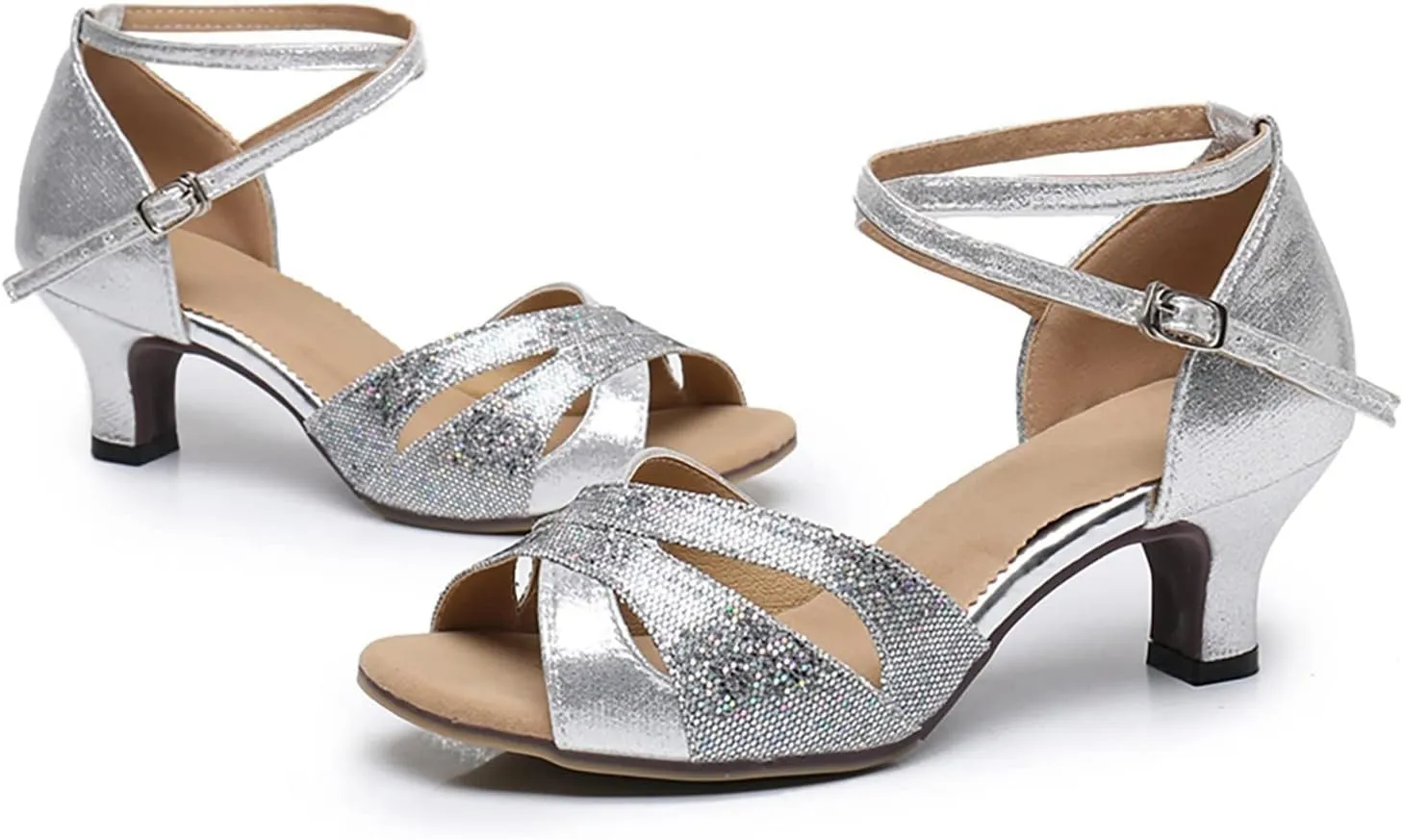 Heels for Women 2025 Latin Heeled Ballroom Tango Party Sequin Dance Shoes Wedding Formal Sandals