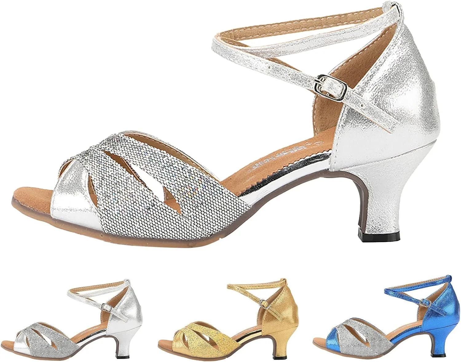 Heels for Women 2025 Latin Heeled Ballroom Tango Party Sequin Dance Shoes Wedding Formal Sandals