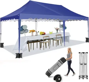 HOTEEL 10x20 Pop Up Canopy,Wheeled Bag & 4 Sandbags, Easy Setup Shelter Gazebo for Wedding, Waterproof and UV50  Protection, Dark Blue