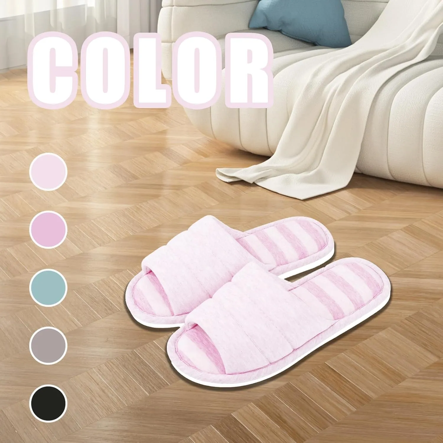 House Slippers for Women Wide Width Soft Cotton Slippers Thick Soled Comfortable Indoor Slipper Slip On Slides Breathable Memory Foam Lounge Shoes