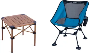 iClimb 1 Lightweight Stable Folding Square Table and 1 Ultralight Compact Anti-Sinking Large Feet Chair Bundle, for Adults Outdoor Camping Glamping Beach Concert