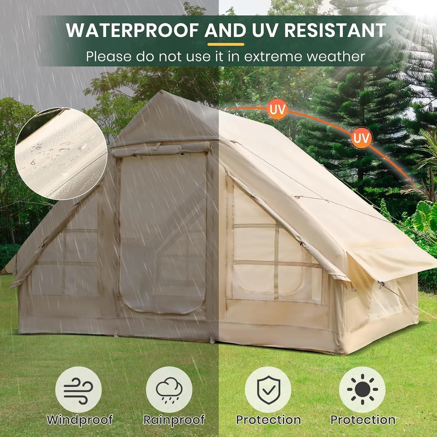 Inflatable Tents for Camping, Blow Up Tent with Hand Pump 4-Season Luxury Camping Cabin, Waterproof Oxford Air Tent & Easy Setup Glamping Shelter for 2-6 Person