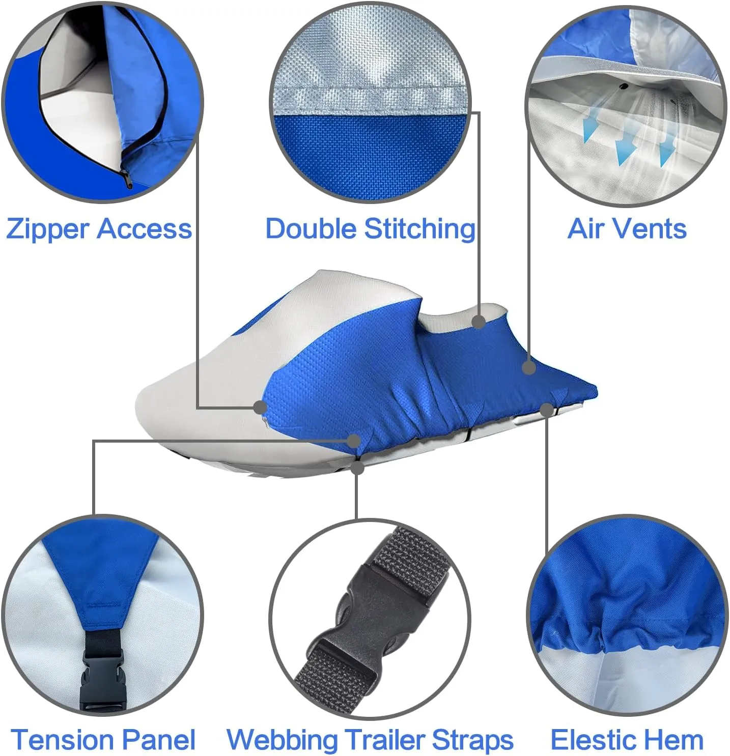 Jet Ski Cover VINPATIO 600D Trailerable Jetski Cover, Heavy Duty 100% Waterproof and UV Protection PWC Cover, Compatible with Seadoo Yamaha Kawasaki Honda Polaris Jet Ski 137"-145" L