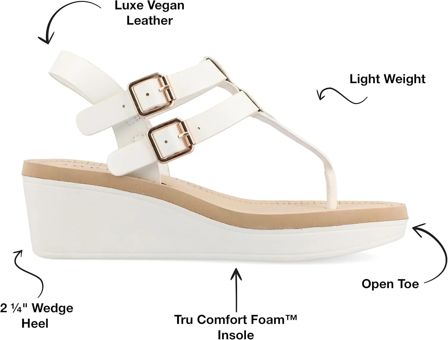 Journee Womens Strappy Platform Flip Flop Buckle Ankle Strap Bianca Comfort Wedge Heel Sandal