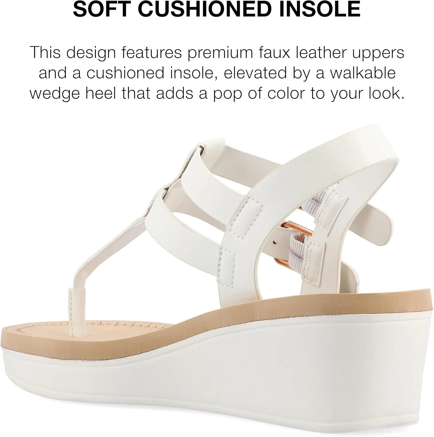 Journee Womens Strappy Platform Flip Flop Buckle Ankle Strap Bianca Comfort Wedge Heel Sandal