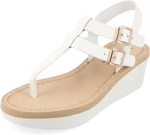 Journee Womens Strappy Platform Flip Flop Buckle Ankle Strap Bianca Comfort Wedge Heel Sandal