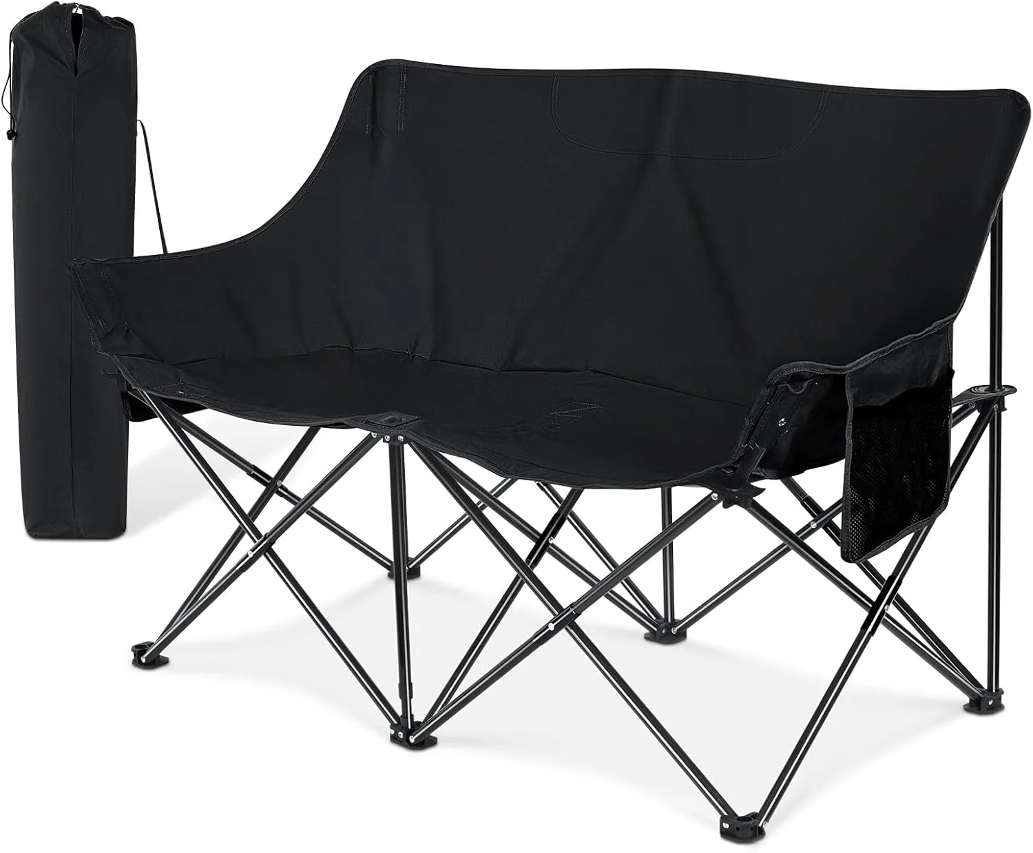 Joyfair Camping Chair for Adults(Double-seat), Outdoor Portable Folding Loveseat Camp Chair with Carry Bag for Picnic Hiking Fishing, 3-Layers Cushion (600D Oxford Fabric & Pearl Cotton) (Black)