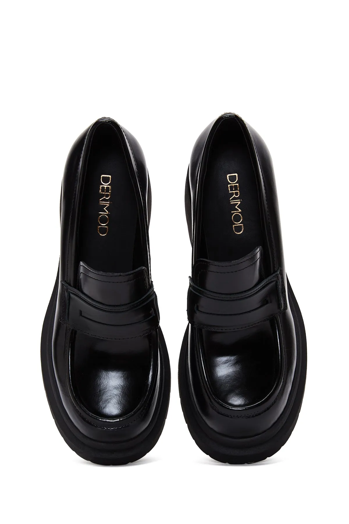Kadın Siyah Deri Topuklu Loafer