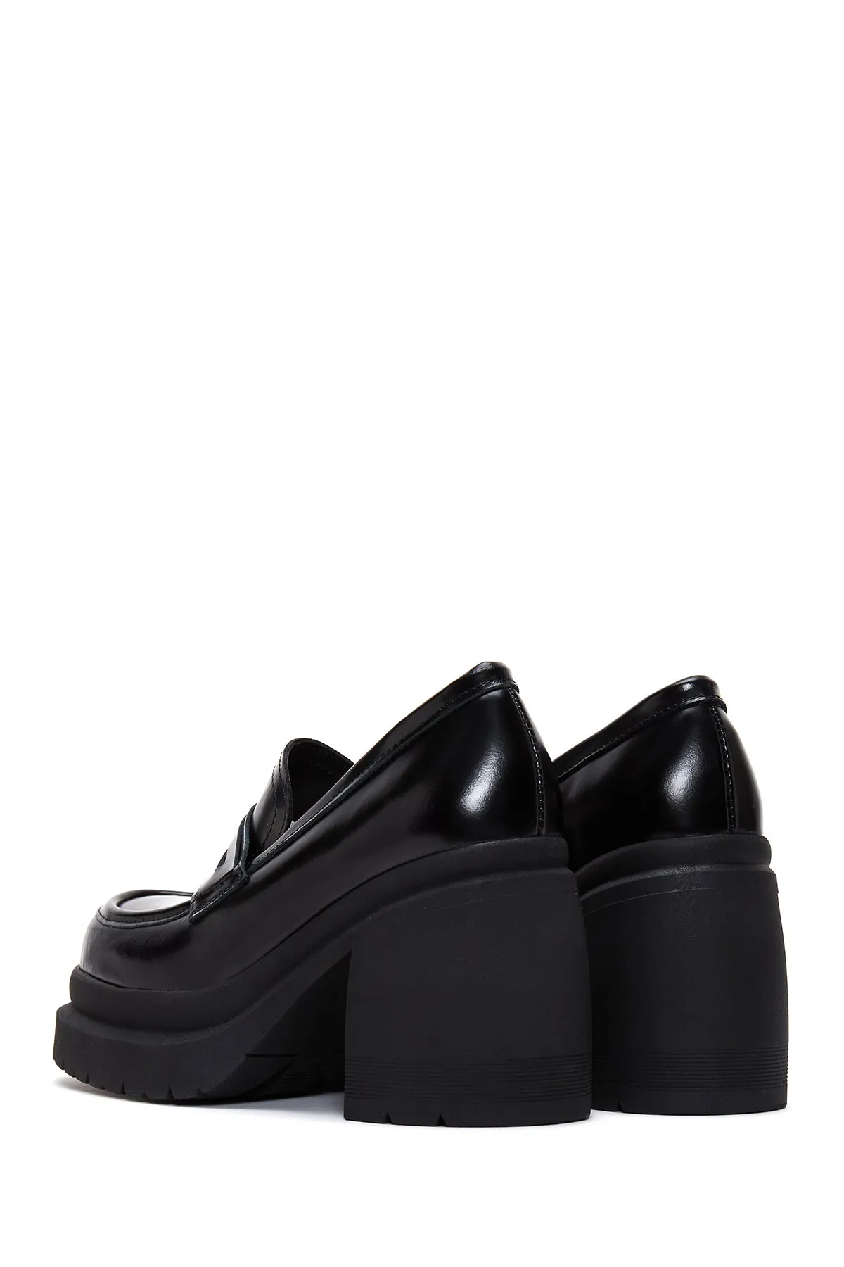 Kadın Siyah Deri Topuklu Loafer